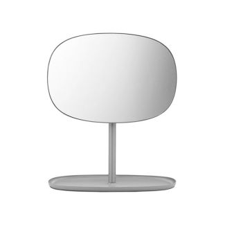 Gray Rotating Tabletop Mirror with Storage Tray