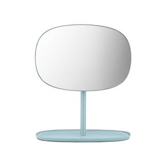 Slate Blue Rotating Tabletop Mirror with Storage Tray