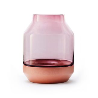 Rosy Brown Mouth Blown Glass and Ash Wood Vase